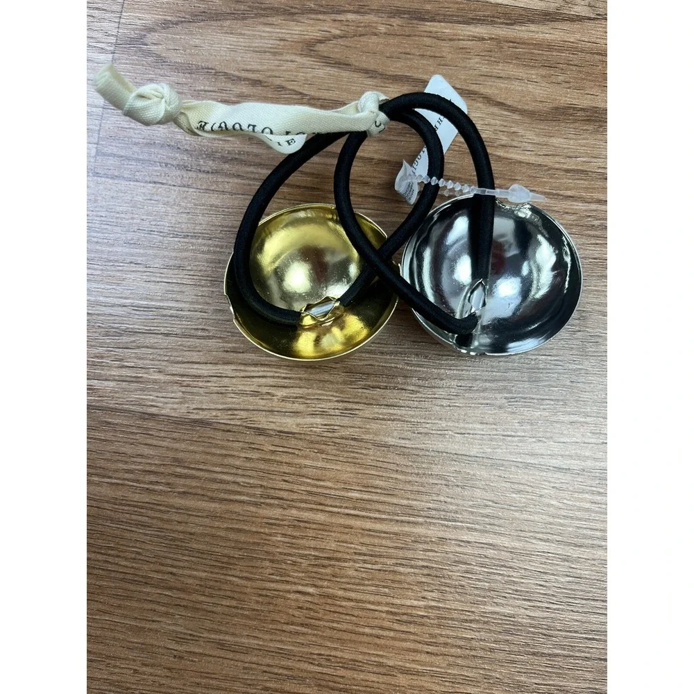 Anthropologie 2 Pack Ponytail Holders Hard‎ Metal Silver Gold Hair Ties NEW
